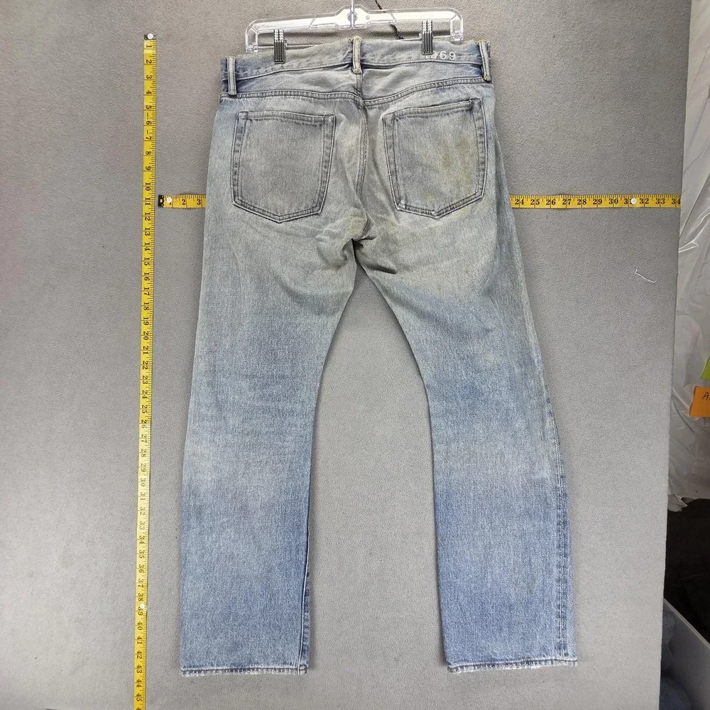 Gap‎ 1969 Jeans Mens 33x32 Blue Selvedge Straight Faded Light Wash Button Fly